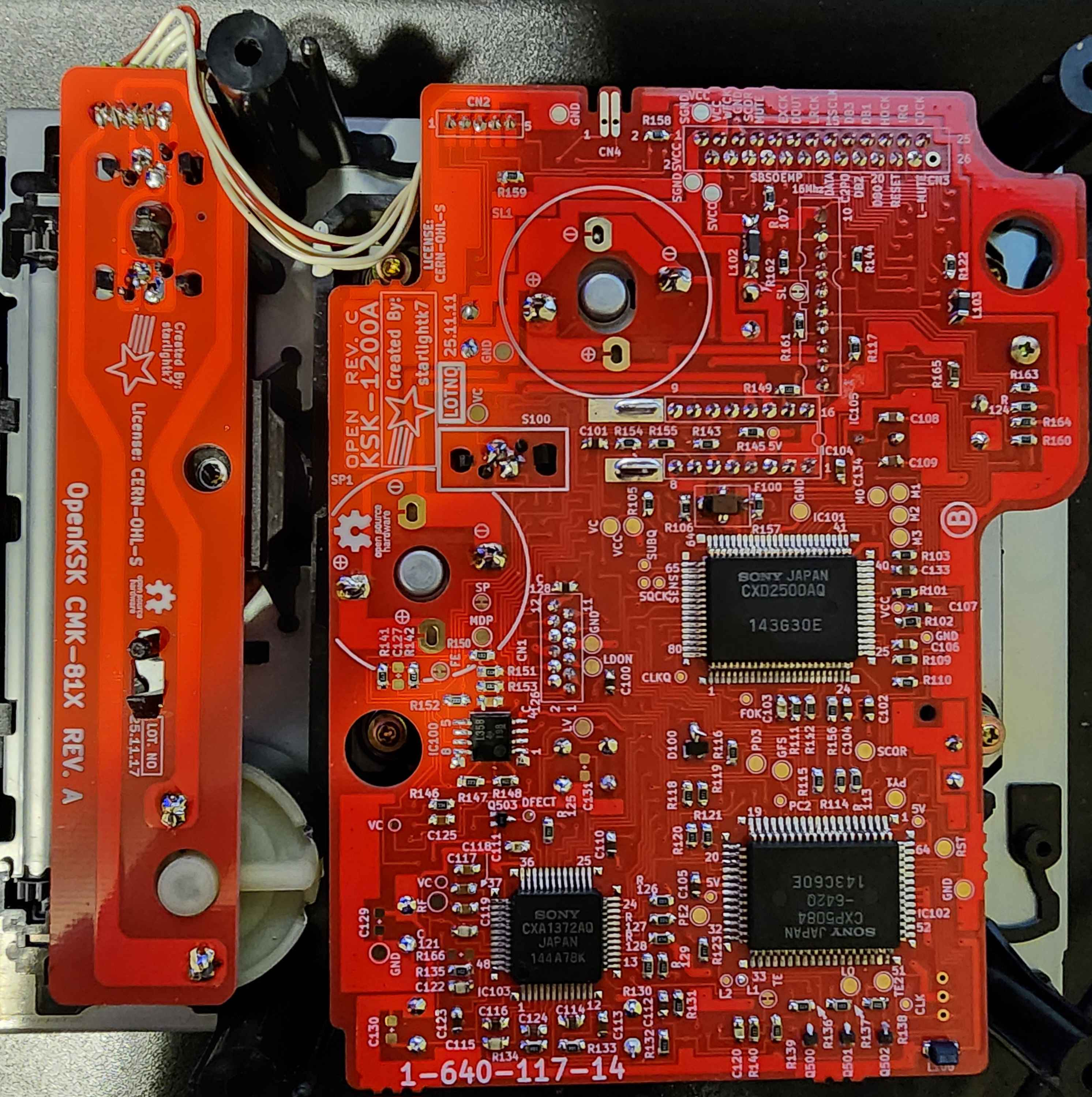 OpenKSK KSK-1200A and CMK-81X boards in a red build.