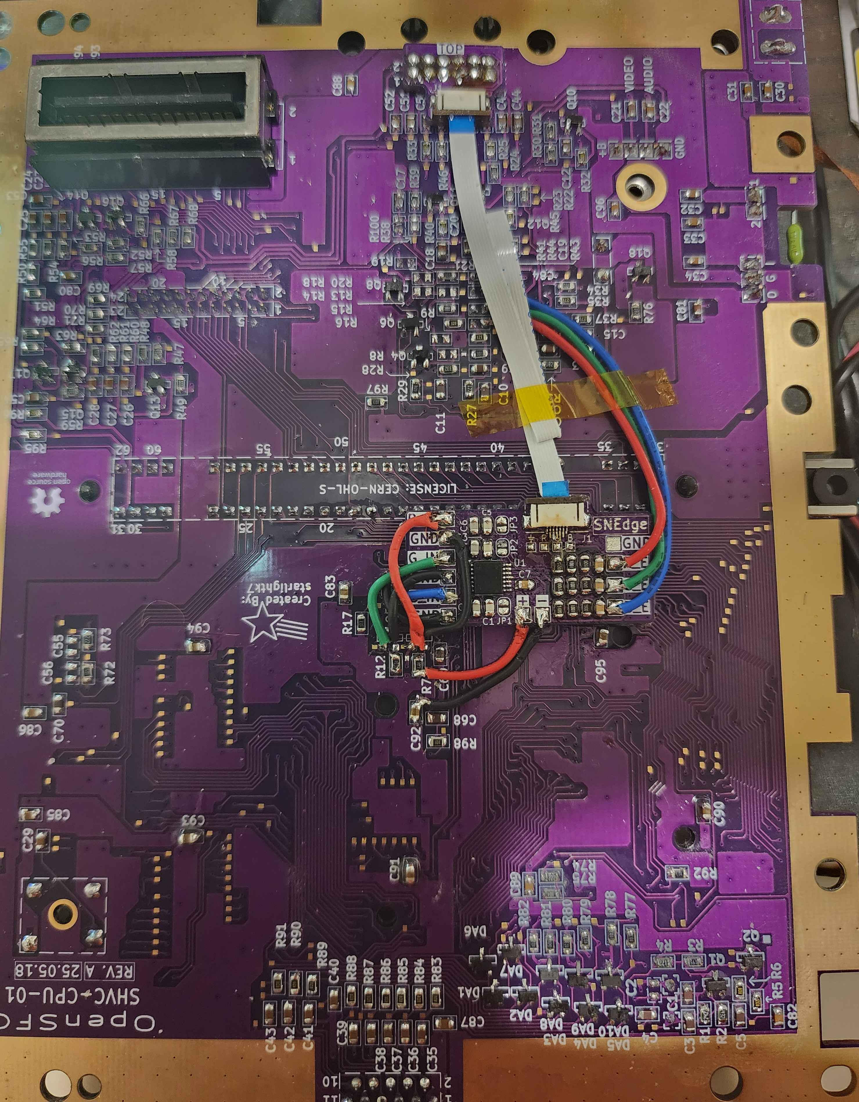 OpenSFC SHVC-CPU-01 purple board with the SNEdge.