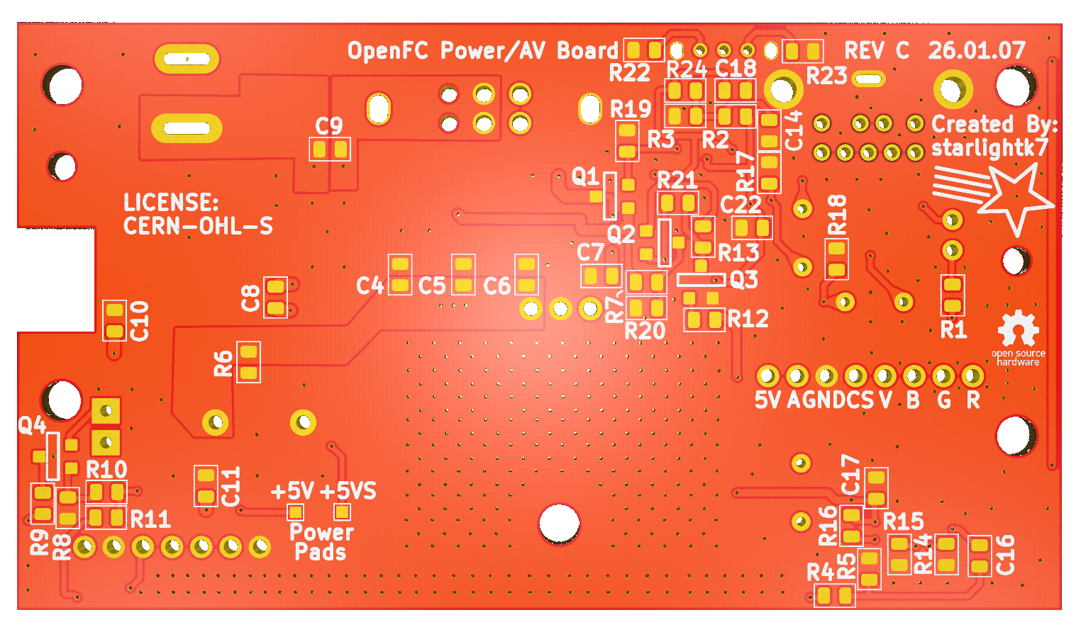 OpenFC OFC-PWRAV-01 companion Power/AV board, back.